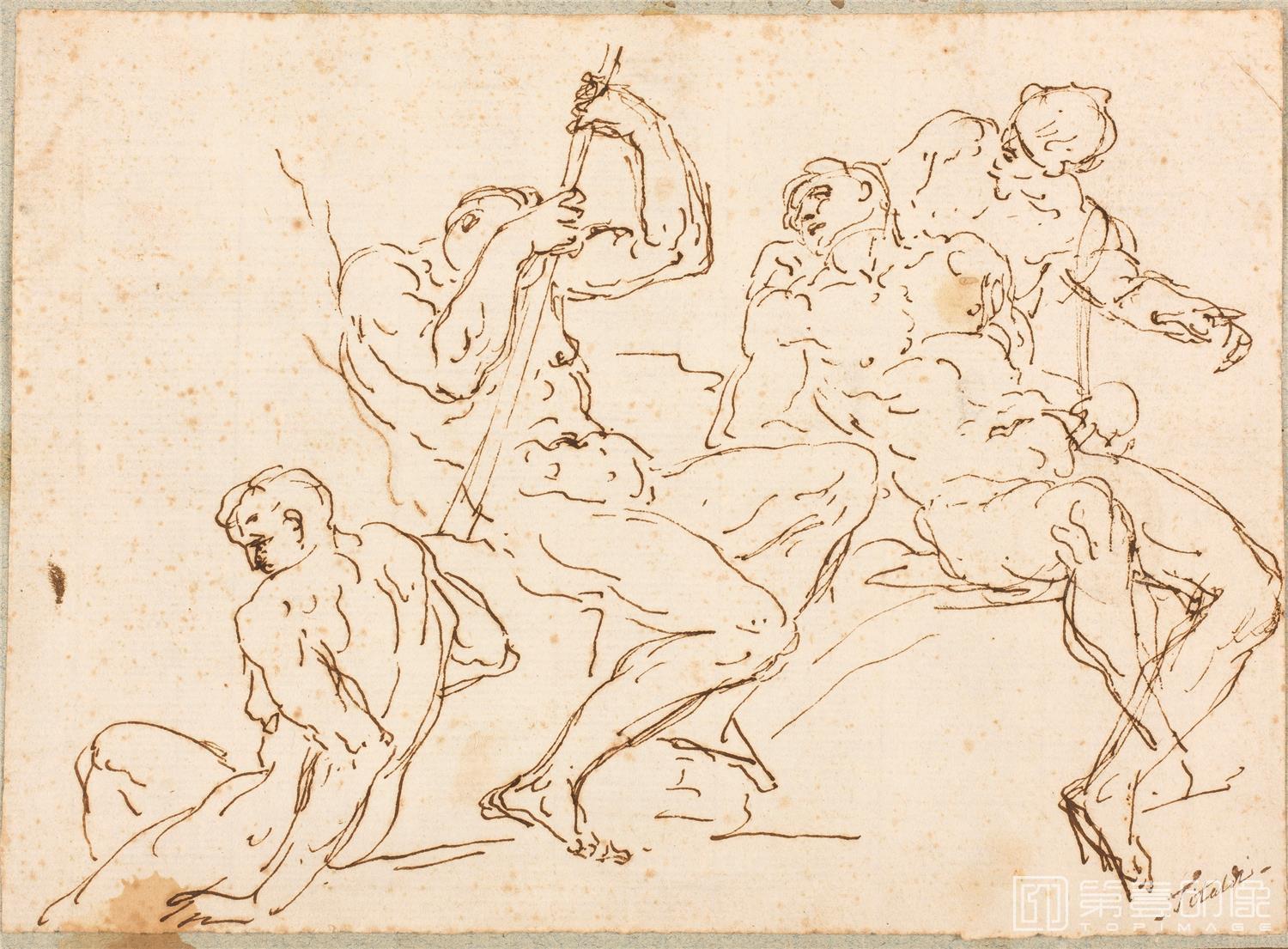素描-西班牙普拉多美术馆素描藏画-Anonimo-Cuatro apuntes para figuras maculinas en diversas actitudes-0120